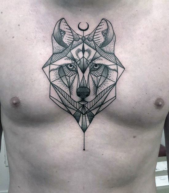 tatuaje lobo pecho para hombre 10