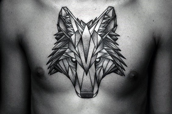 tatuaje lobo pecho para hombre 21