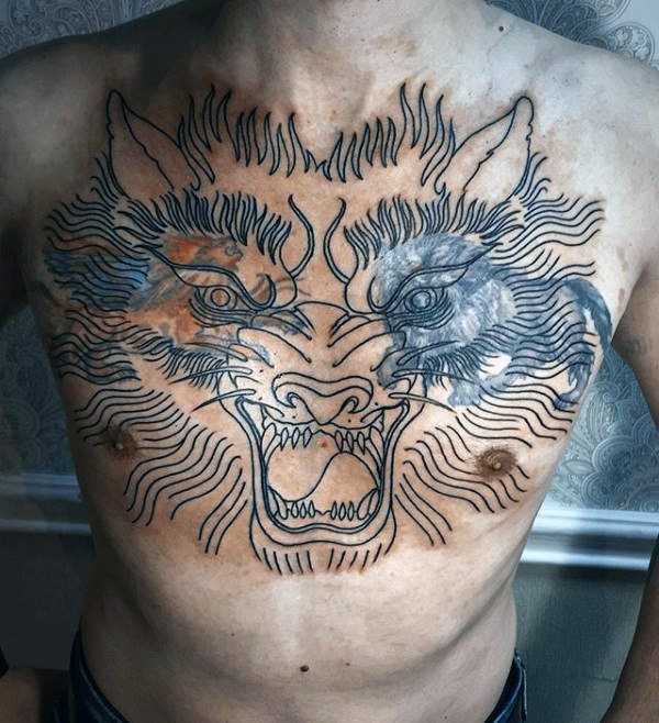tatuaje lobo pecho para hombre 46