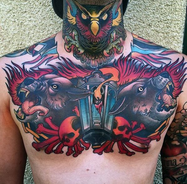 tatuaje lobo pecho para hombre 48