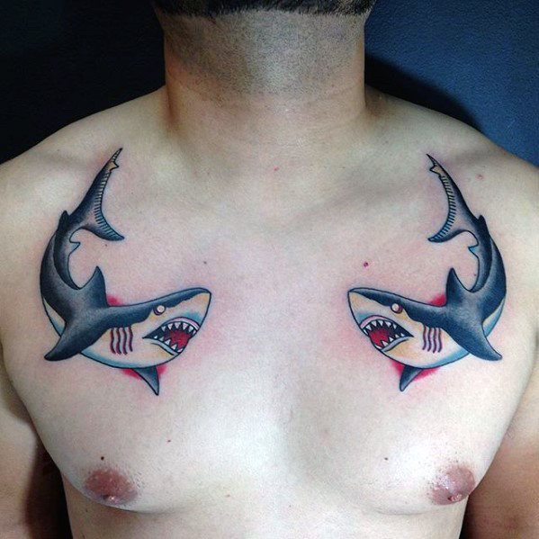 tatuaje tiburon old school para hombre 64