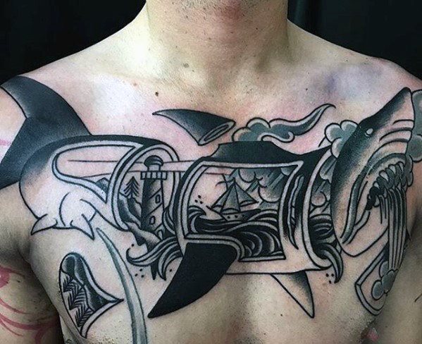 tatuaje tiburon old school para hombre 66