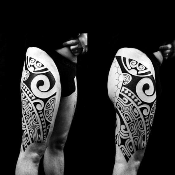 tatuaje tribal muslo para hombre 09