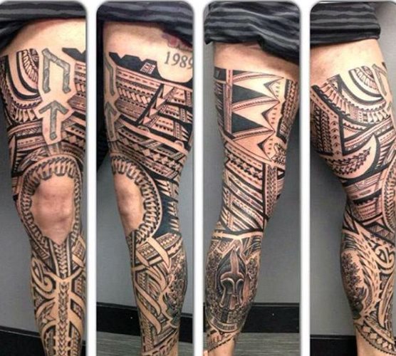 tatuaje tribal muslo para hombre 23