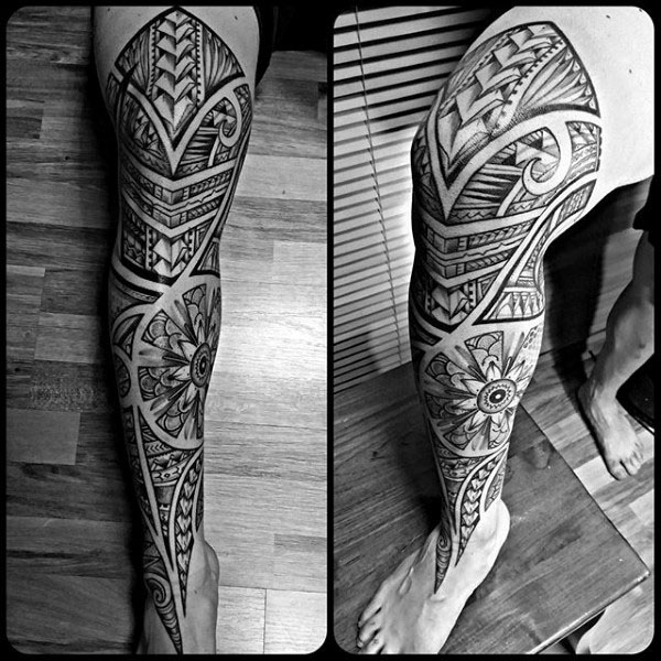 tatuaje tribal pierna para hombre 40