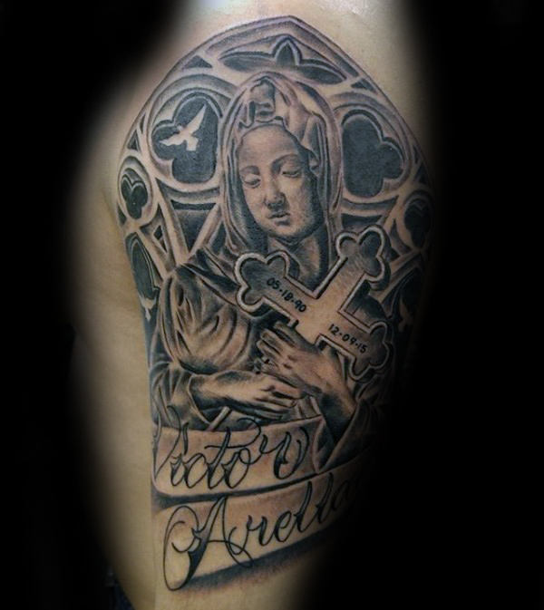 tatuaje virgen maria para hombre 94