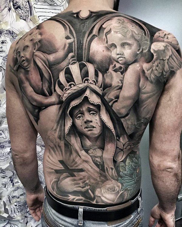 tatuaje virgen maria para hombre 96
