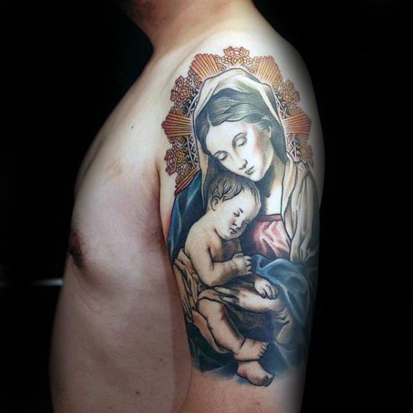 tatuaje virgen maria para hombre 98