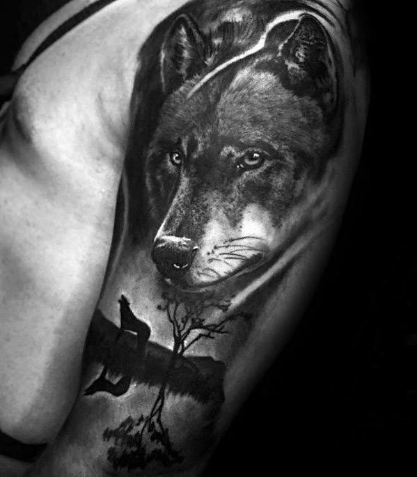 maravilloso tatuaje lobo para hombre 02