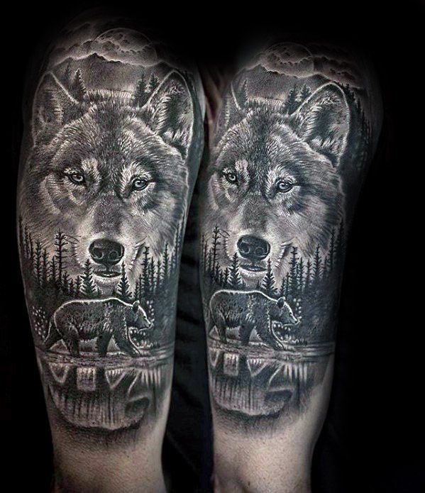 maravilloso tatuaje lobo para hombre 17