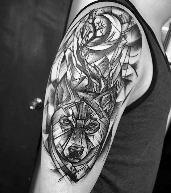 maravilloso tatuaje lobo para hombre 18