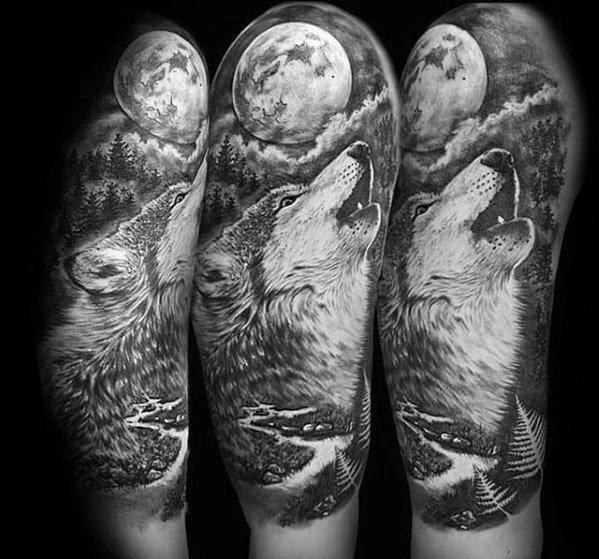 maravilloso tatuaje lobo para hombre 26
