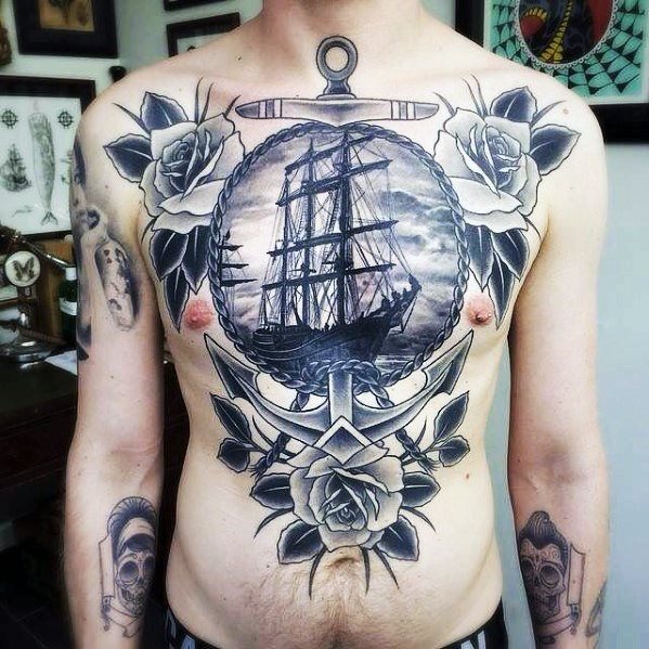 tatuaje ancla pecho para hombre 10