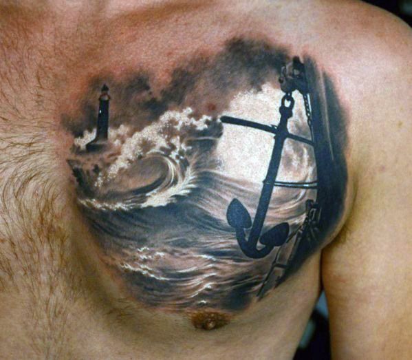 tatuaje ancla pecho para hombre 13