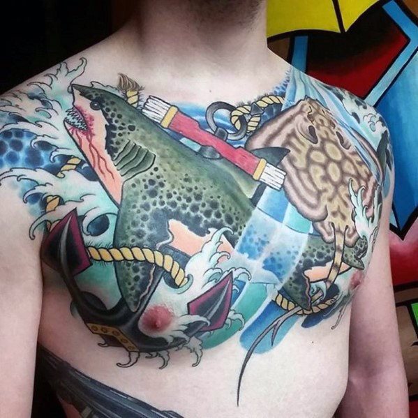 tatuaje ancla pecho para hombre 23