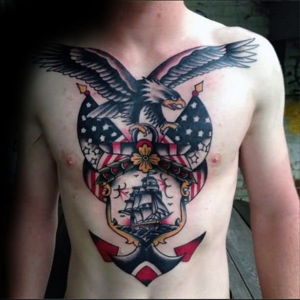 tatuaje ancla pecho para hombre 24