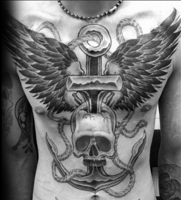 tatuaje ancla pecho para hombre 27