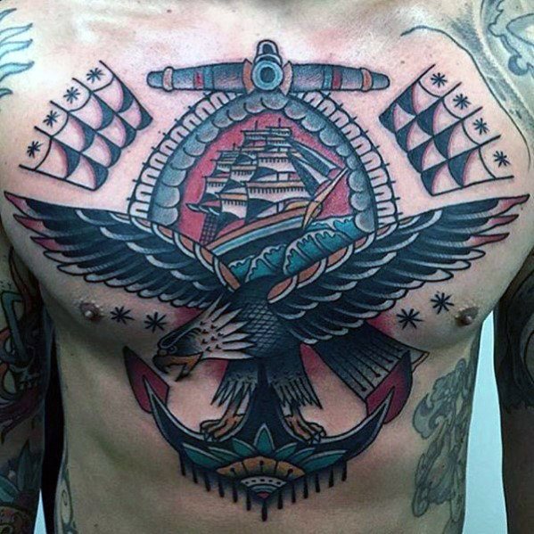 tatuaje ancla pecho para hombre 34