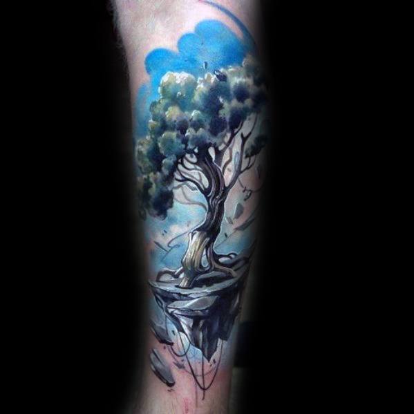 tatuaje arbol pierna para hombre 01
