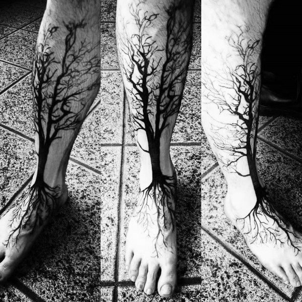 tatuaje arbol pierna para hombre 02