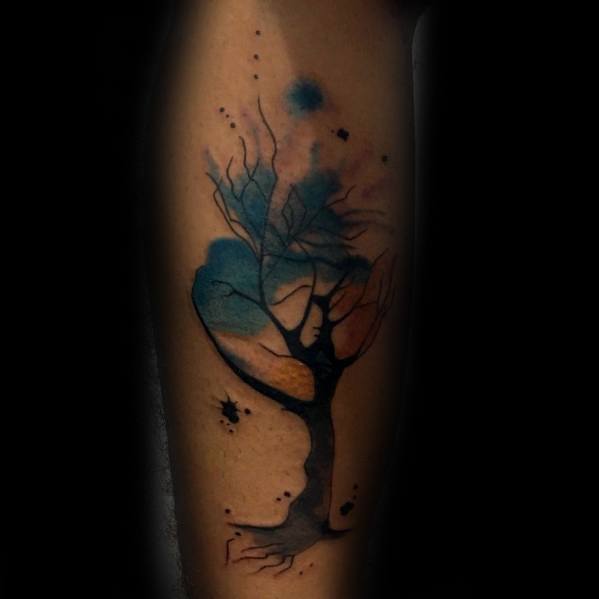 tatuaje arbol pierna para hombre 10