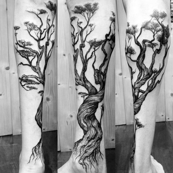 tatuaje arbol pierna para hombre 17