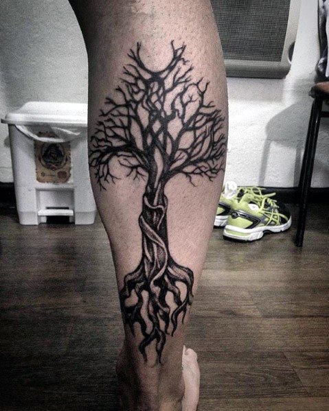tatuaje arbol pierna para hombre 23