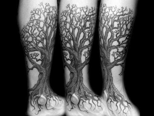 tatuaje arbol pierna para hombre 24