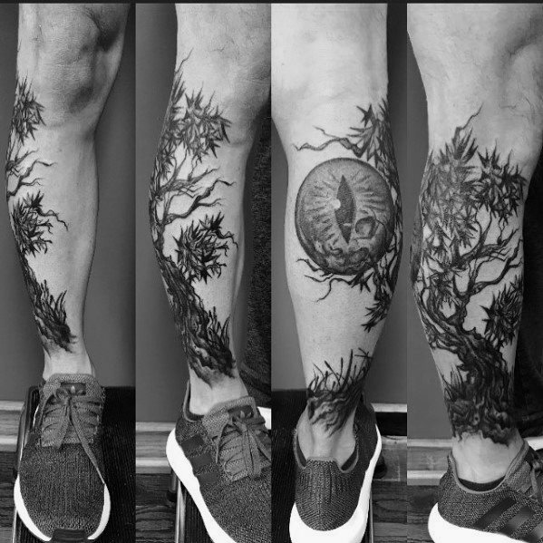 tatuaje arbol pierna para hombre 26