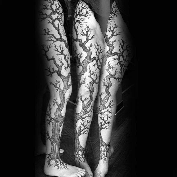 tatuaje arbol pierna para hombre 27