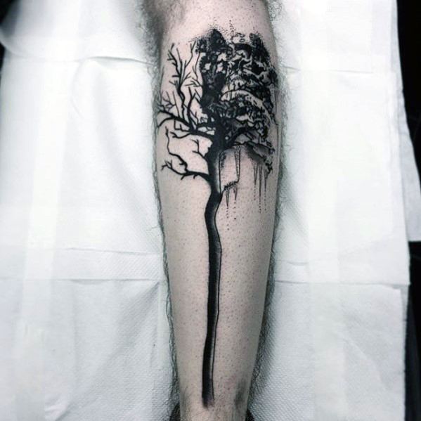 tatuaje arbol pierna para hombre 31