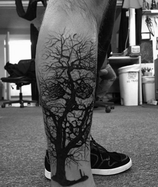 tatuaje arbol pierna para hombre 33