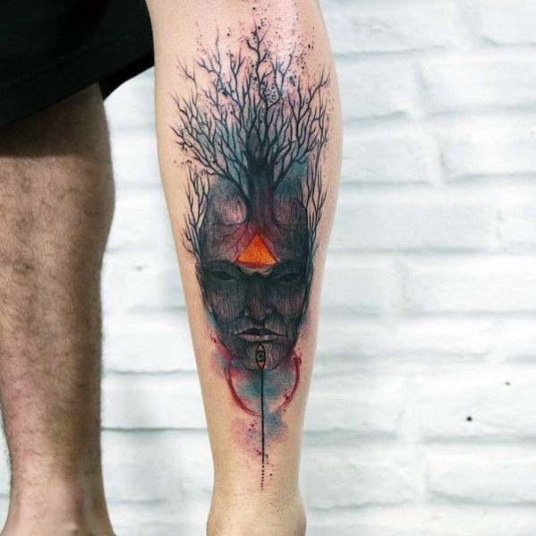 tatuaje arbol pierna para hombre 34