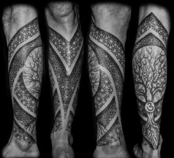 tatuaje arbol pierna para hombre 38