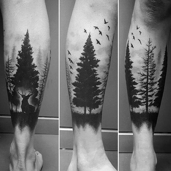 tatuaje arbol pierna para hombre 39