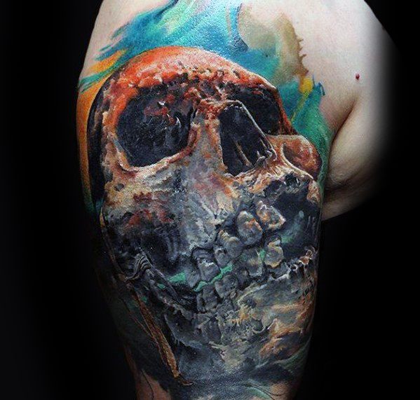 tatuaje calavera acuarela para hombre 01
