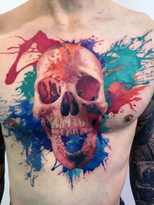 tatuaje calavera acuarela para hombre 14