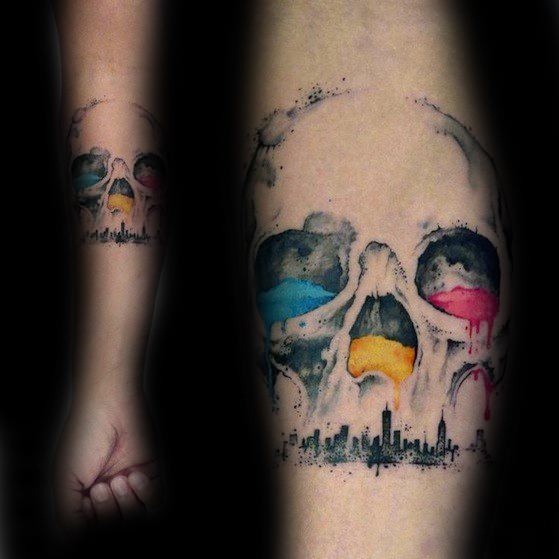 tatuaje calavera acuarela para hombre 26