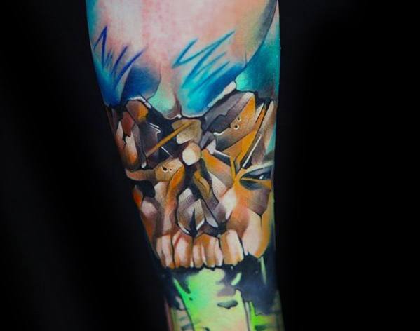 tatuaje calavera acuarela para hombre 30