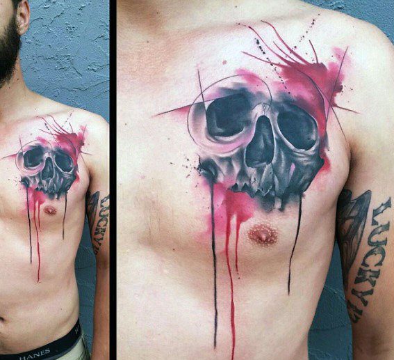tatuaje calavera acuarela para hombre 32