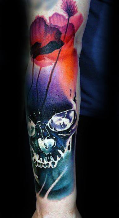 tatuaje calavera acuarela para hombre 35