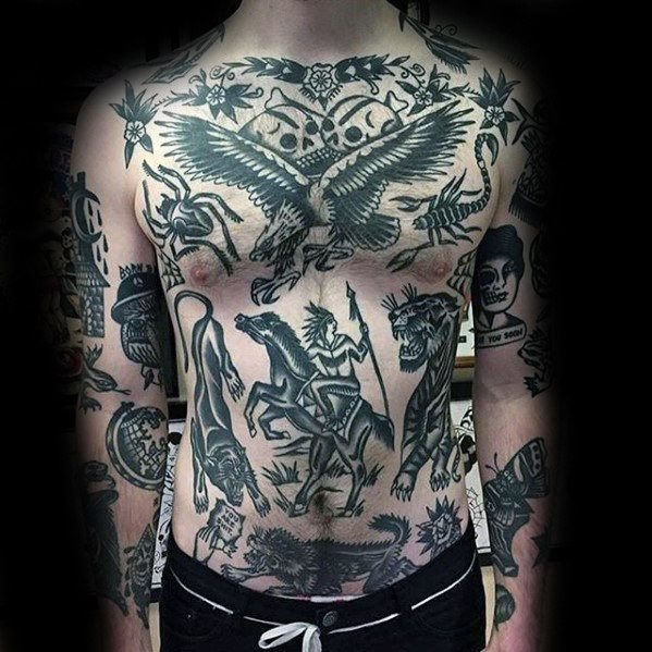 tatuaje tradicional pajaro para hombre 38