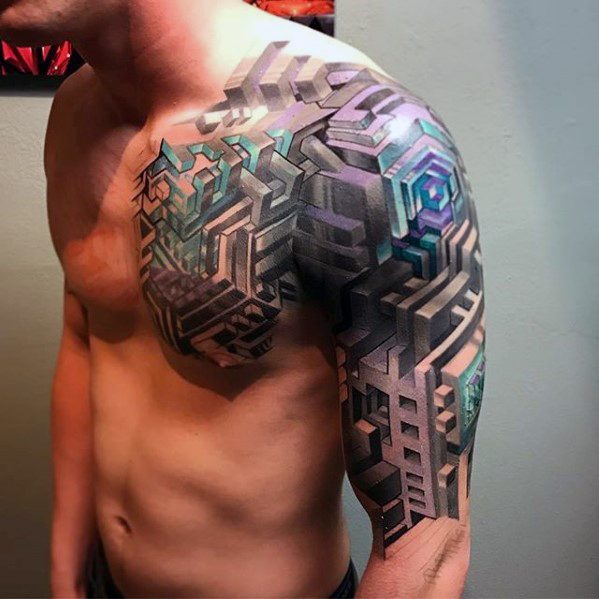 tatuaje geometrico manga para hombre 34
