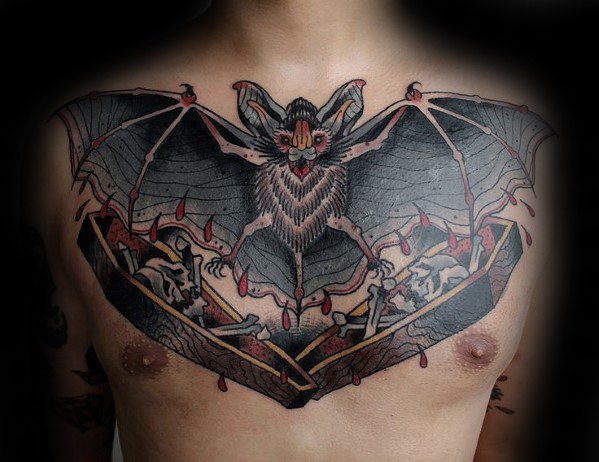 tatuaje tradicional murcielago para hombre 34